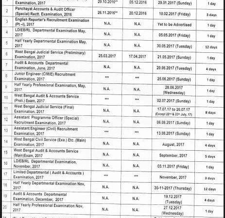 WBCS Main Exam 2017 in August 2017 And PSC WB Exam Calender 2017