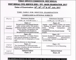 WBCS Main Exam 2017 Routine  & Do’s And Don’ts.