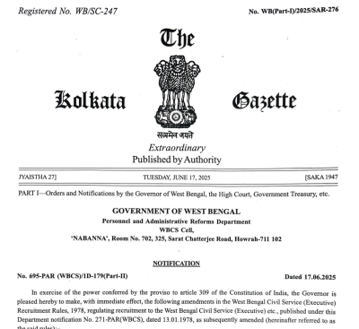 WBCS Exam Related June 2025 Gazette Notification By Govt Reverting To Existing Syllabus – Old Pattern
